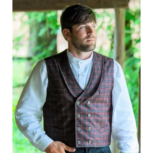 (image for) Deadwood Dude Plaid Vest Double Breasted Shawl Collar